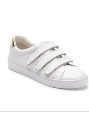 Vionic White Triple Velcro Sneakers with Gold Accent